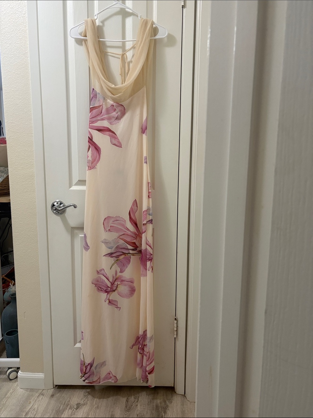 60-mahina Cream Maxi Dress with Pink Floral Print